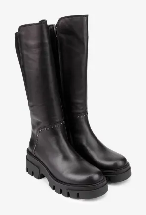 Cizme dama negre din piele naturala si material textil 36