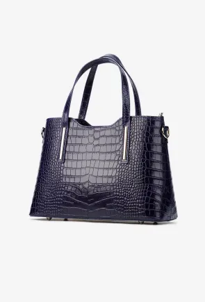 Geanta dama bleumarin din piele model croco