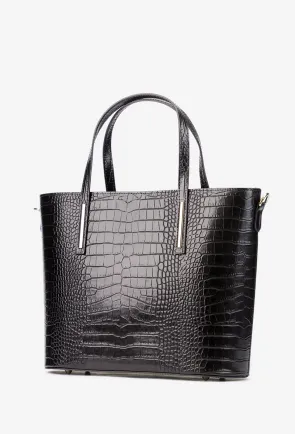 Geanta dama din piele croco neagra