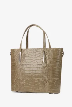 Geanta dama din piele croco taupe