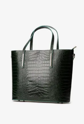 Geanta dama din piele croco verde