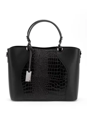 Geanta dama din piele naturala neagra cu model