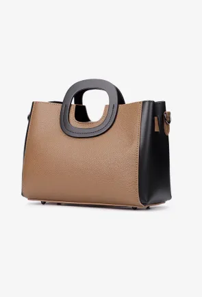 Geanta dama din piele taupe si neagra
