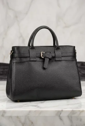 Geanta dama din piele texturata neagra