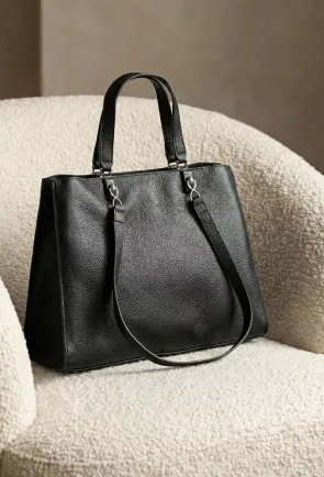 Geanta dama din piele texturata neagra