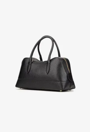 Geanta dama din piele texturata neagra