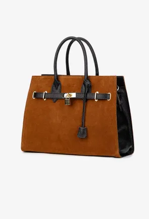 Geanta dama maro cu negru din piele cu accesoriu lacat
