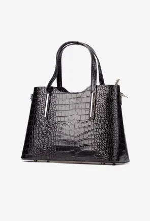 Geanta dama neagra din piele model croco