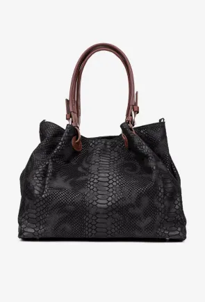 Geanta dama neagra din piele naturala cu aspect piele de crocodil