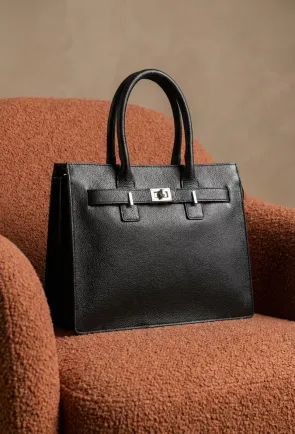 Geanta dama neagra din piele texturata cu fermoar