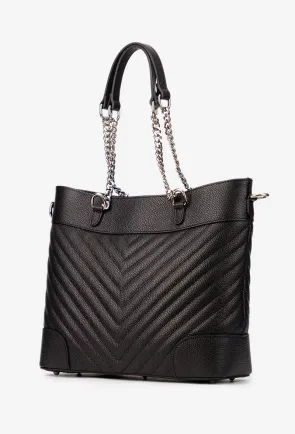 Geanta dama neagra din piele texturata cu model