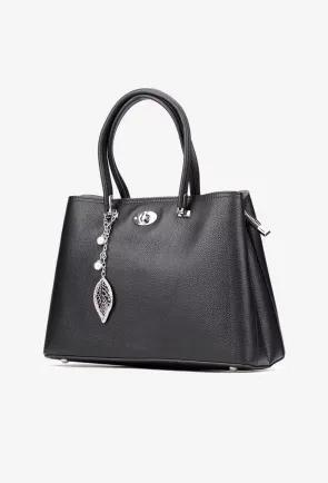 Geanta dama neagra din piele texturata cu ornament