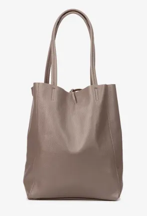 Geanta dama shopper din piele texturata taupe