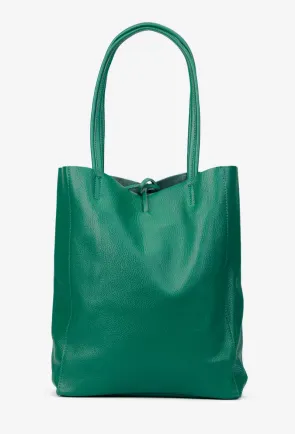 Geanta dama shopper din piele texturata verde