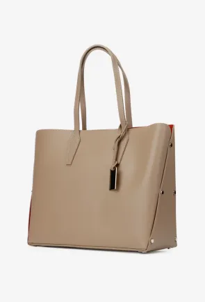 Geanta dama shopper taupe din piele naturala