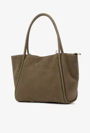 Geanta dama taupe din piele intoarsa