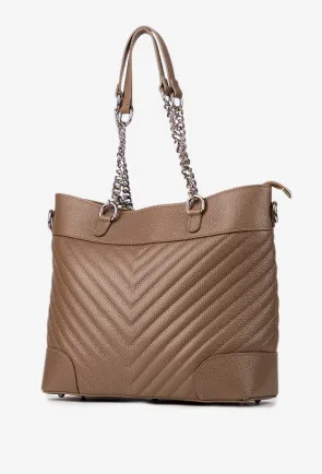 Geanta dama taupe din piele texturata cu model