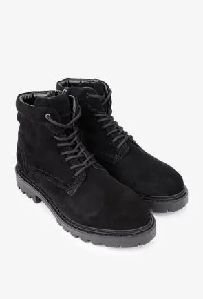 Ghete barbati din piele intoarsa neagra