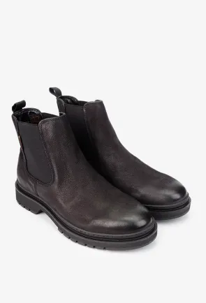 Ghete barbati din piele nabuc neagra cu elastic in laterale