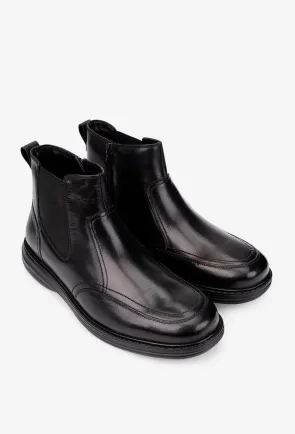 Ghete barbati din piele naturala neagra cu elastic si fermoar