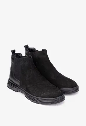 Ghete barbati din piele neagra cu elastic in laterale