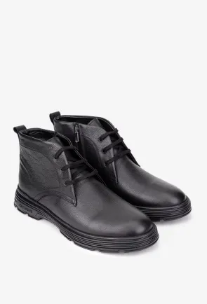 Ghete barbati din piele texturata neagra