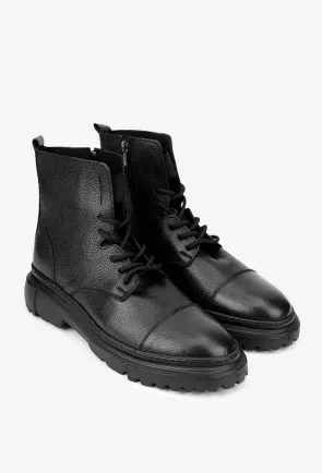 Ghete barbati din piele texturata neagra