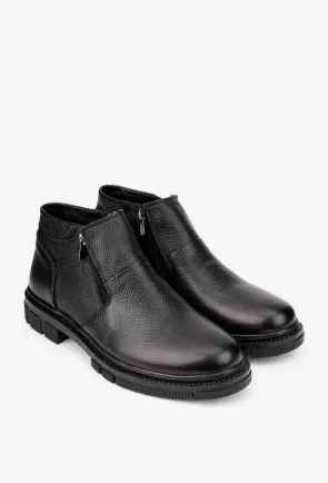 Ghete barbati din piele texturata neagra cu doua fermoare