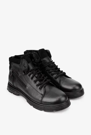 Ghete barbati din piele texturata neagra cu fermoar decorativ