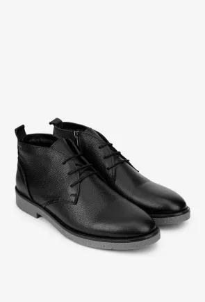 Ghete barbati din piele texturata neagra cu siret si fermoar
