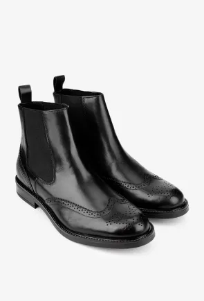 Ghete barbati negre din piele naturala cu elastic in laterale 40