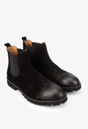 Ghete barbati NUR din piele intoarsa neagra cu elastic