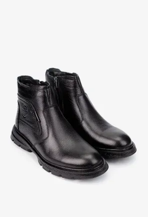 Ghete barbati NUR din piele texturata neagra cu fermoar