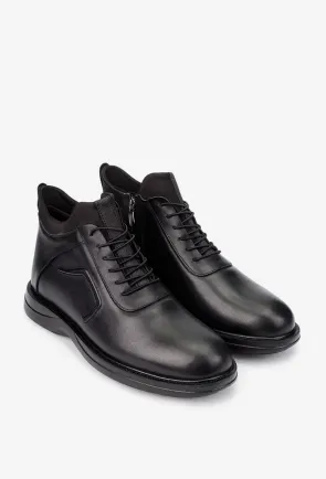 Ghete barbati NUR negre din piele naturala si material textil