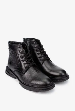 Ghete barbati NUR negre din piele texturata