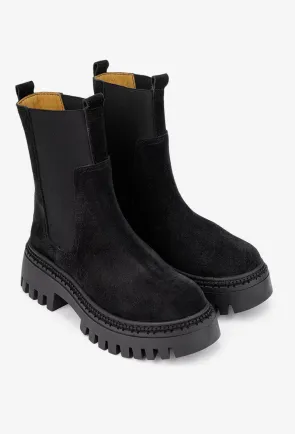 Ghete dama cu elastic realizate din piele intoarsa neagra