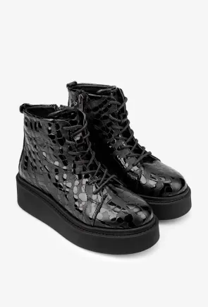 Ghete dama din piele neagra cu model