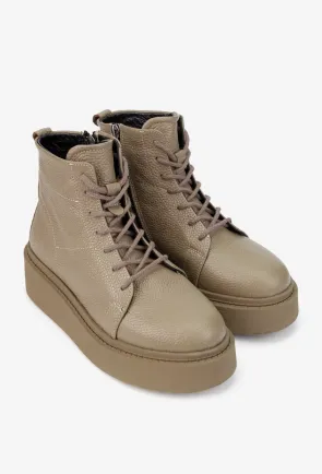 Ghete dama din piele texturata taupe