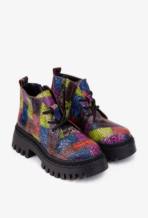 Ghete dama multicolore din piele