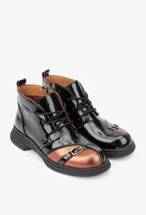 Ghete dama negre cu bronz din piele