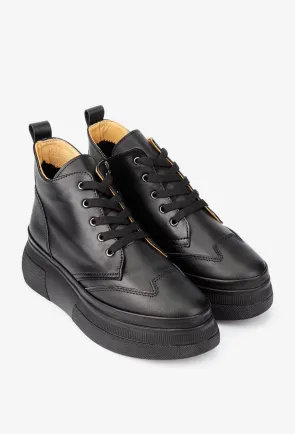 Ghete dama negre din piele cu siret si fermoar