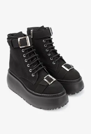 Ghete dama negre din piele intoarsa