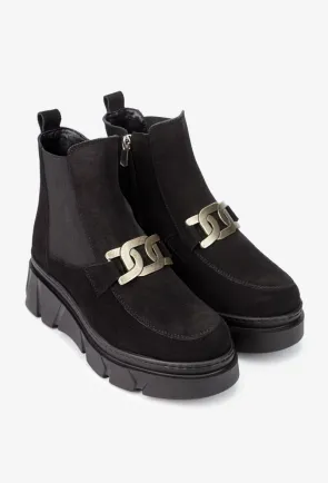 Ghete dama negre din piele intoarsa cu accesoriu