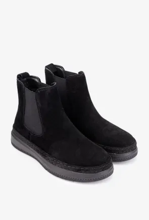 Ghete dama negre din piele intoarsa cu elastic