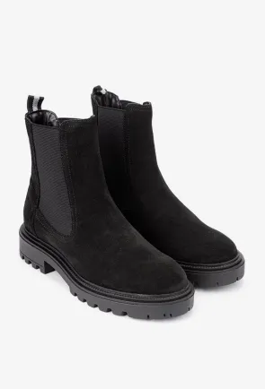 Ghete dama negre din piele intoarsa cu elastic