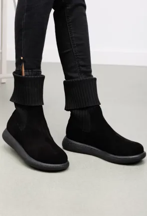 Ghete dama negre din piele intoarsa si material textil