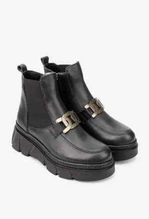 Ghete dama negre din piele naturala cu accesoriu