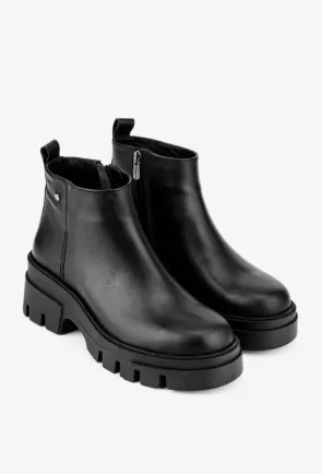 Ghete dama negre din piele naturala cu fermoar