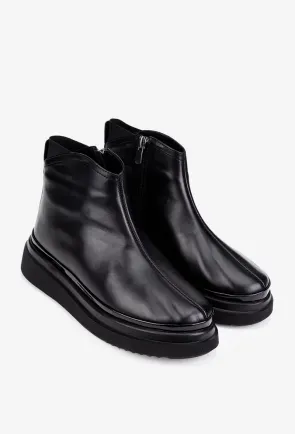 Ghete dama negre din piele naturala cu fermoar