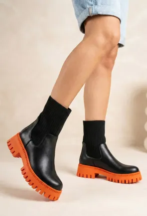 Ghete dama negre din piele si material textil